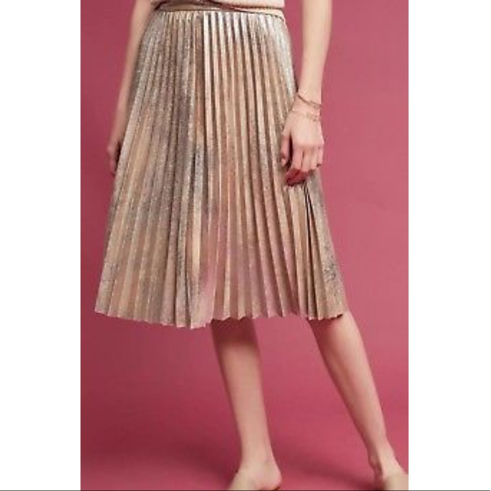 Anthropologie rosey metallic pink midi skirt